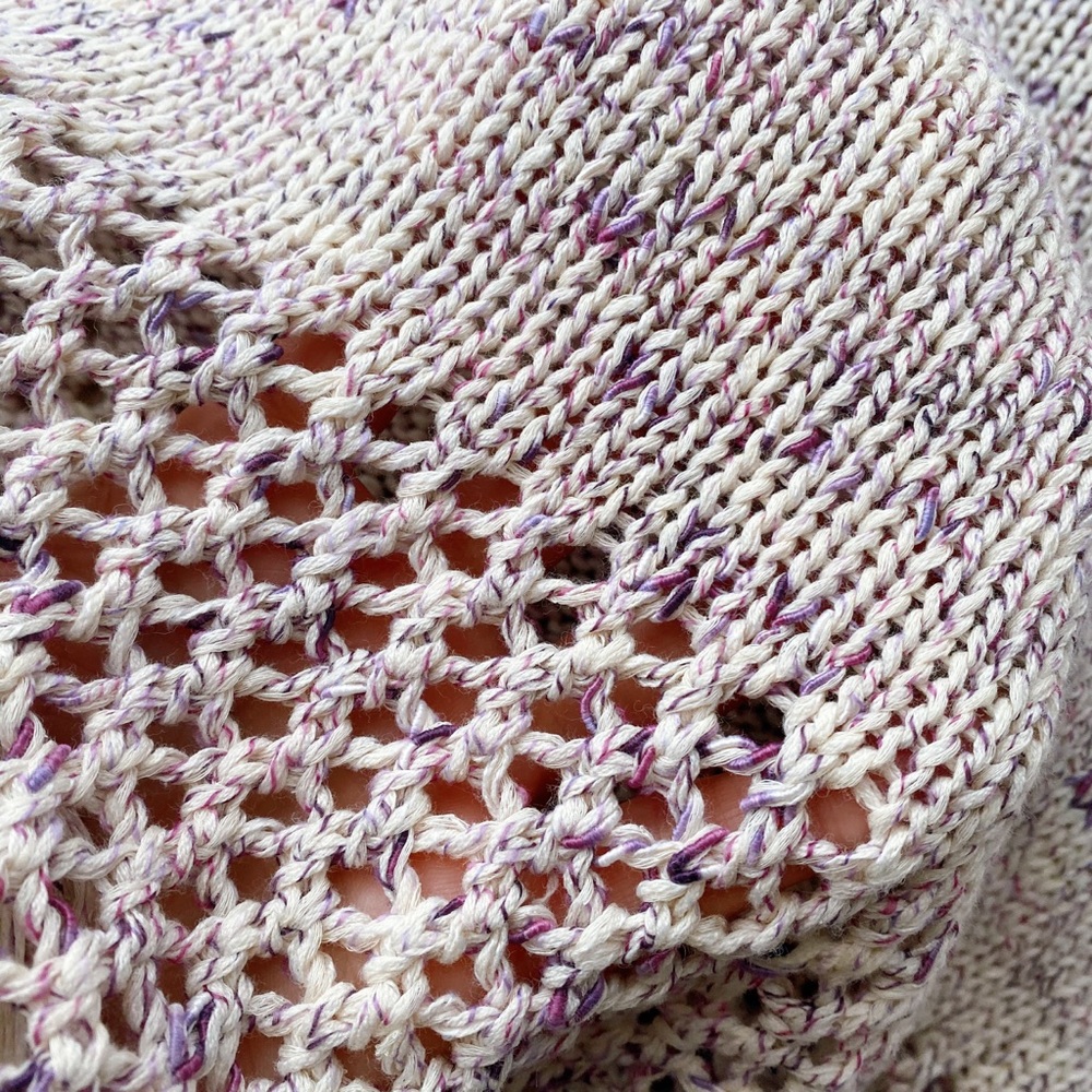πΎ JOHNNY WAS BOHO KNIT CREAM PURPLE LOOSE FIT PONCHO WITH TASSELS! - Picture 9 of 13
